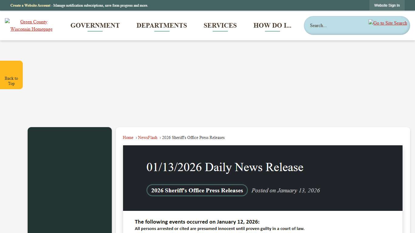 01/13/2026 Daily News Release • Green County, WI